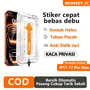 【ORX】Pelindung Layar Kaca Tempered Anti SPY Privasi Mengkilap untuk iPhone 11 12 13 14 15 16 17 Pro Max, Anti Gores, Anti Pecah, Responsif Layar Sentuh,  Kekerasan 9H, Hidrofobik & Oleofobik, Mudah Dipasang, Pelindung Layar Penuh - Pelindung