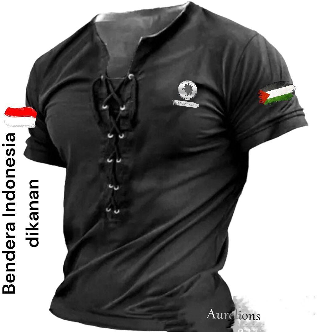 A - Kaos V Neck Tali Lengan Pendek Fisabilillah indo & Pal Distro / Kaos V Neck Tali Printing / Kaos V Neck Tali Pria / Kaos V Neck / Kaos Pria / Kaos Viral Distro / Kaos Terbaru / Kaos Tali Dada / Kaos Pria Terbaru / Kaos Viral/ Hitam Nyaman Sablon