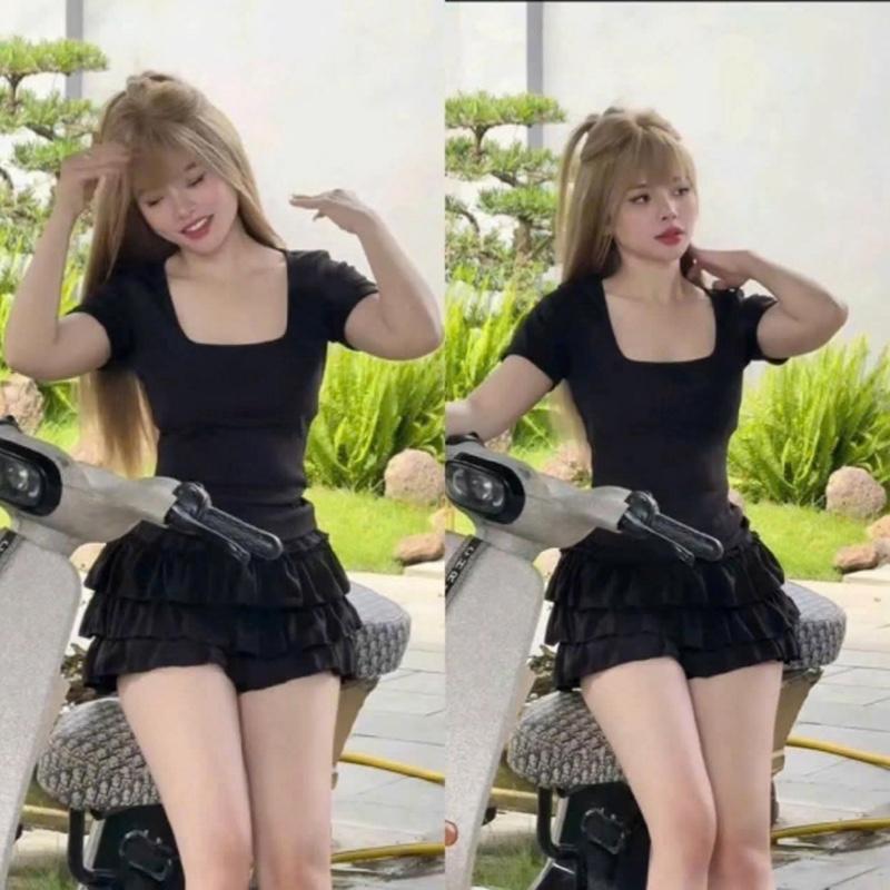 [B69] Se t bộ nữ chân váy tầng kèm áo CỔ VUÔNG tay ngắn size dưới 55kg  Phong Cách Trẻ Trung Năng Động