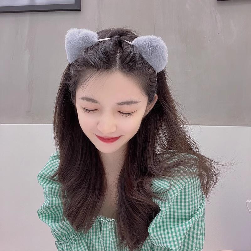 Product Introduction of Cute cat ears headband cute and sweet girl hair accessories wash face plush hair card headband simple and versatile 2
