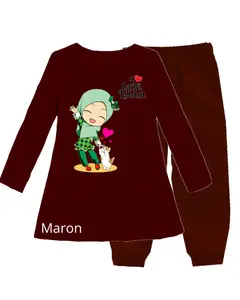 Stelan Tunik Dress Motif  Green Gambar DTF Anak Gadis MUSLIM Oblong Lengan Panjang Atasan Usia 3-12 Tahun Perempuan Dan Cat lucu #STARKIDS Setelan Gamis Baju Nyaman Kaos