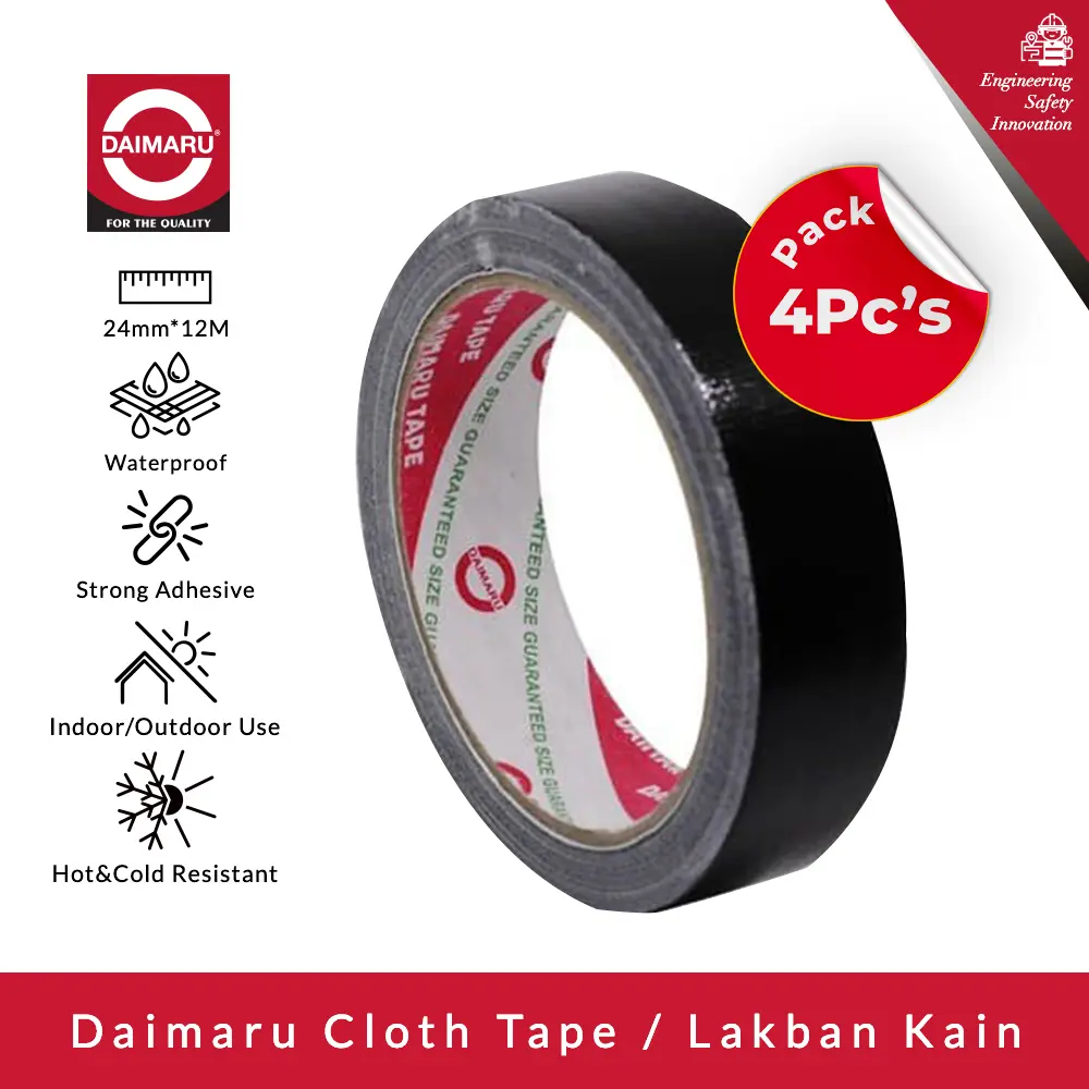 [Dapat 4pcs] Daimaru Cloth Tape Hitam 24mm x 12m