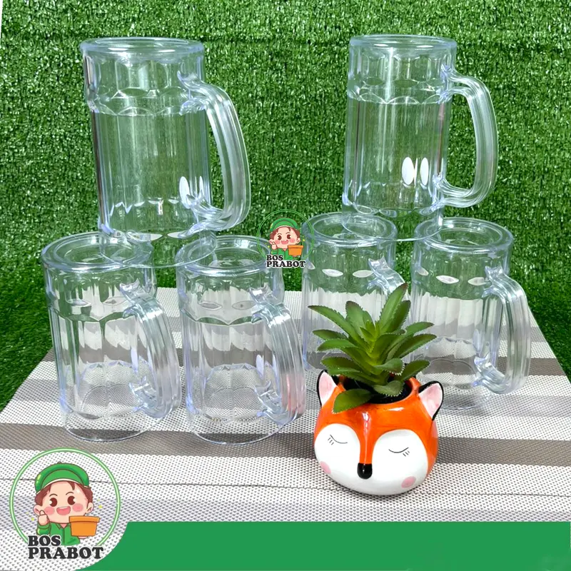 6PCS GELAS BEER 450ML / GELAS BENING GAGANG / GELAS ES TEH / GELAS AKRILIK TRANSPARANT Minuman Kopi Kitchenware 0