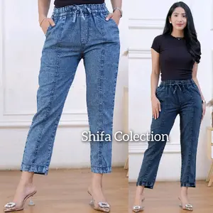 Celana Baggy Pants - Shoft Jeans / Celana Original Jeans Premium / Celana Baggy Wanita / Celana Jeans Panjang (BB ± 40-95 Kg / Ukuran Standar, Jumbo, Super Jumbo) Denim