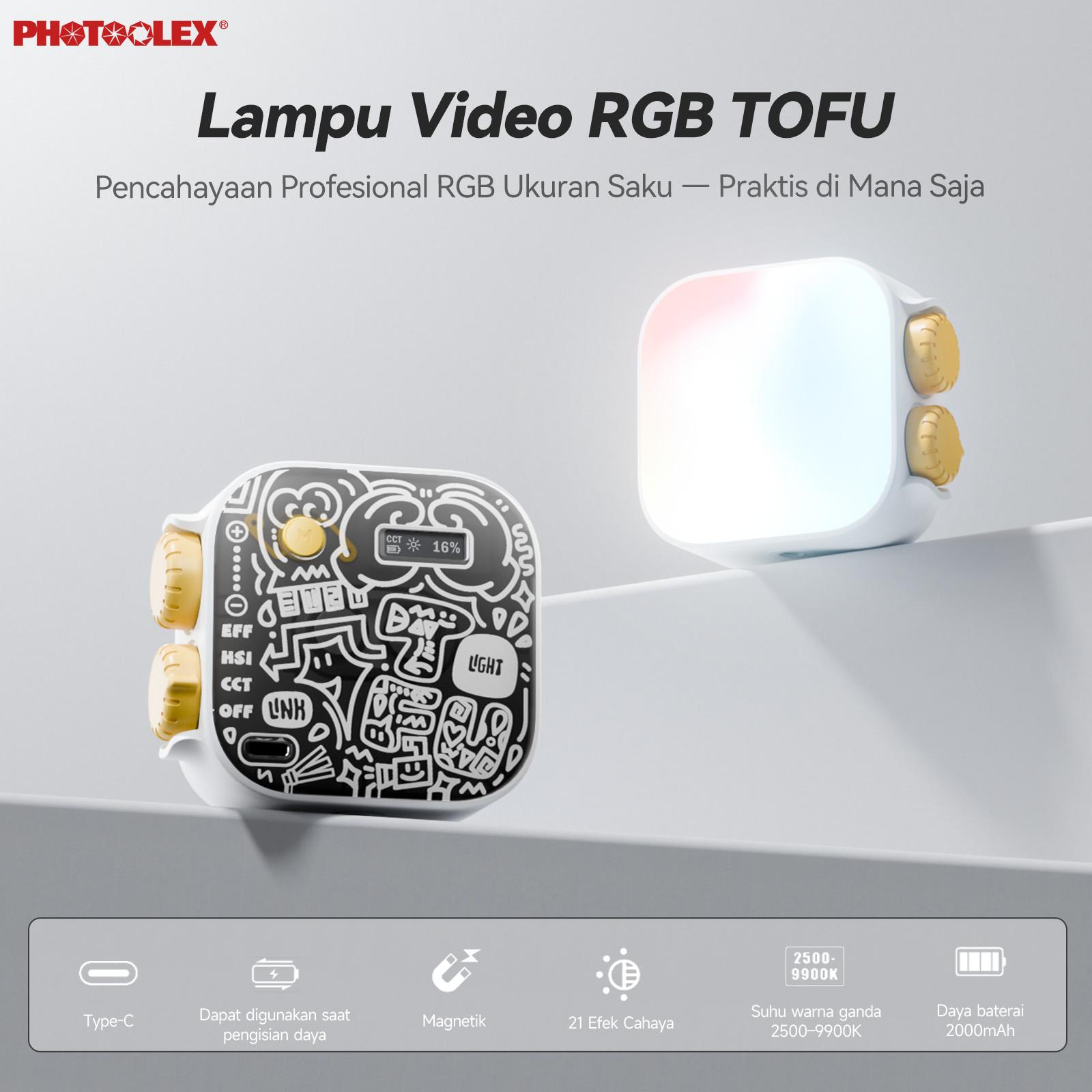 PHOTOOLEX Black Warrior Tofu Light – Lampu LED Kamera Portable RGB 2500–9900K 2000mAh 360° Full Color dengan 21 Efek Cahaya untuk Konten Kreator, Fotografi & Ponsel PHOTOOLEX Black Warrior Tofu Light – Lampu LED Kamera Portable RGB 2500–9900K 2000mAh 360° Full Color dengan 21 Efek Cahaya untuk Konten Kreator, Fotografi & Ponsel
