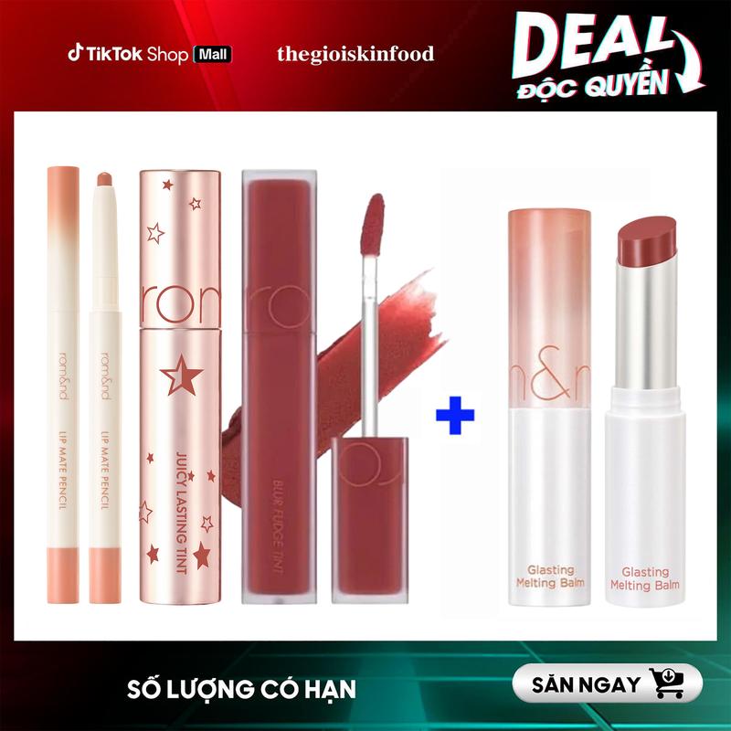 Combo Son Môi (hoặc Chì Kẻ Viền Môi) + Son Dưỡng Có Màu Thuần Chay Romand Glasting Melting Balm 3.5g