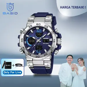 BASID 2405 Jam Tangan Olahraga Pria Multifungsi Dial Besar Tahan Air Analog-Digital Elektronik LED Tahan Guncangan BASID 2405 Jam Tangan Olahraga Pria Multifungsi Dial Besar Tahan Air Analog-Digital Elektronik LED Tahan Guncangan