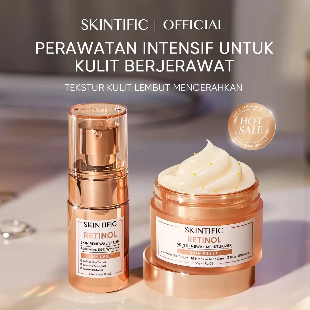 Skintific - Retinol Skin Renewal Serum 20ml | Retinol Skin Renewal Moisturizer 30g Retinoid Fades Lines