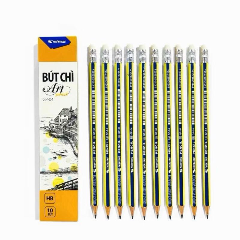 Hộp 10 cây bút chì HB bút chì kèm tẩy ít gãy nét đậm GB-04