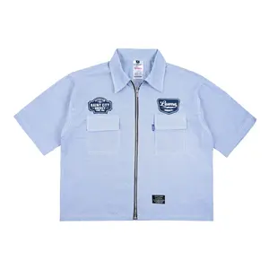 Lawna - Workshirt Boxy Double Zipper Stripe Rainy City - Biru