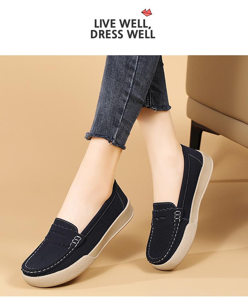 Product Introduction of Giày Da Lộn Cổ Điển Cho Nữ, Giày Đế Mềm, Giày Trượt Chân, Thường Ngày Round Toe Flat Heel (1 cm or less) Shoes Thun 17