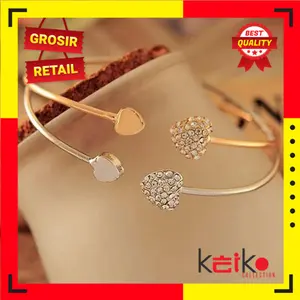 ALOY GL001 - Gelang Bangle Open Cuff Motif Hati Kristal untuk Wanita / Gelang Love / Gelang Bangle Fashion