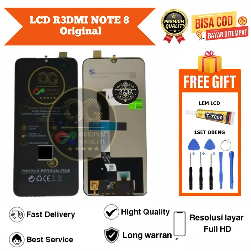 Lcd touchscreen KOMPATIBEL FOR R3DMl NOTE 8 Original OG SUPER / Lcd KOMPATIBEL R3DMl NOTE 8 original OG SUPER Full set obeng dan lem 0