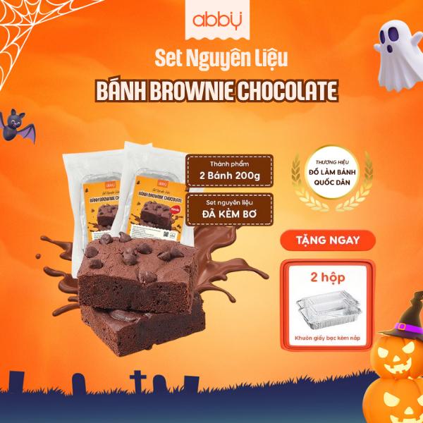 [ABBY - TẶNG KÈM BƠ, KHAY] Set nguyên liệu làm bánh Brownie Chocolate - Thành phẩm 2 bánh 200g - Socola đậm vị, dễ làm tại nhà