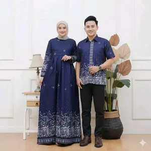 CH A Pakaian Couple Batik Kemeja Gamis Bahan Katun Polymicro Premium Dewasa Muslim Baju Sarimbit Keluarga Kondangan untuk Acara Spesial Couple lebaran