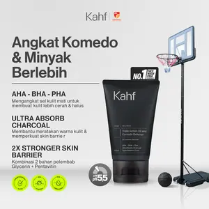 NEW LOOK BETTER FORMULA! Kahf Face Wash Triple Action Oil and Comedo Defense 100 ml -  Membantu Lawan Komedo dan Kulit Berminyak - Daily Use, pH 5.5, AHA, BHA, PHA, Charcoal, Sensitive, Sensitif, Halus Pori Pore, Cerah, Bright, Hydration, Hydrating