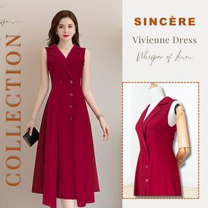 Đầm dài cổ chữ V linen nữ – tôn dáng thanh thoát, mặc đi tiệc đi du lịch