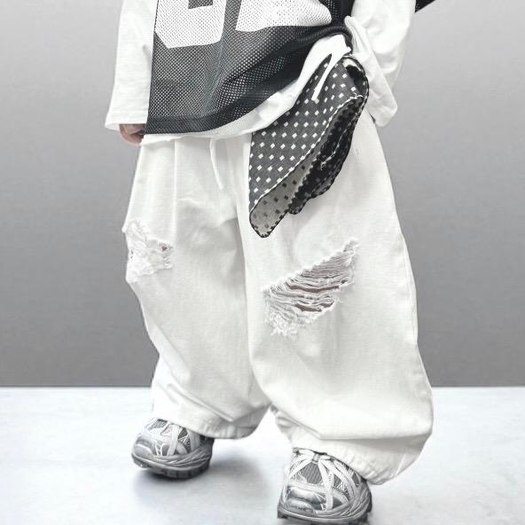 2502 - FOM TO LẤY THEO CHIỀU CAO Quần jean dài trắng rách gối ống dài rộng cho bé trai và bé gái