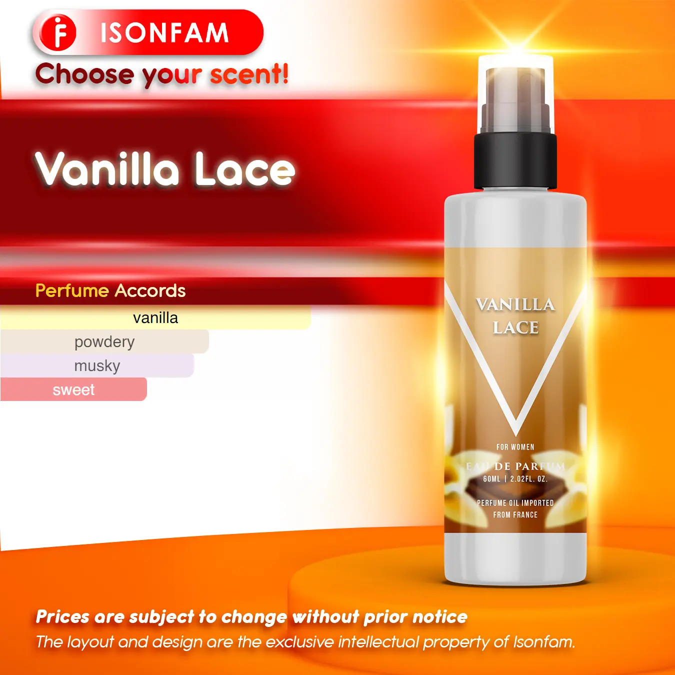 ISONFAM (F71) V@nilla L. for Women Perfume Inspired Scent Oilbase LongLasting 85ml Bottle