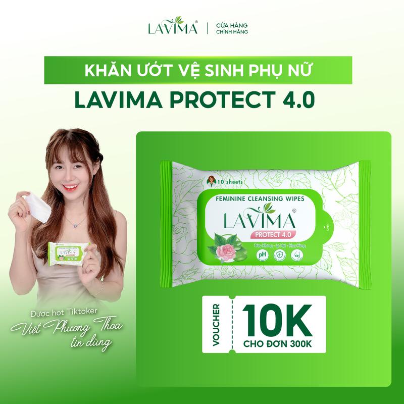  Khăn Ướt Vệ Sinh Vùng Kín Lavima Protect 4.0 Lành Tính Dịu Nhẹ Kháng Khuẩn Tiện Dụng Gói 10 Tờ 