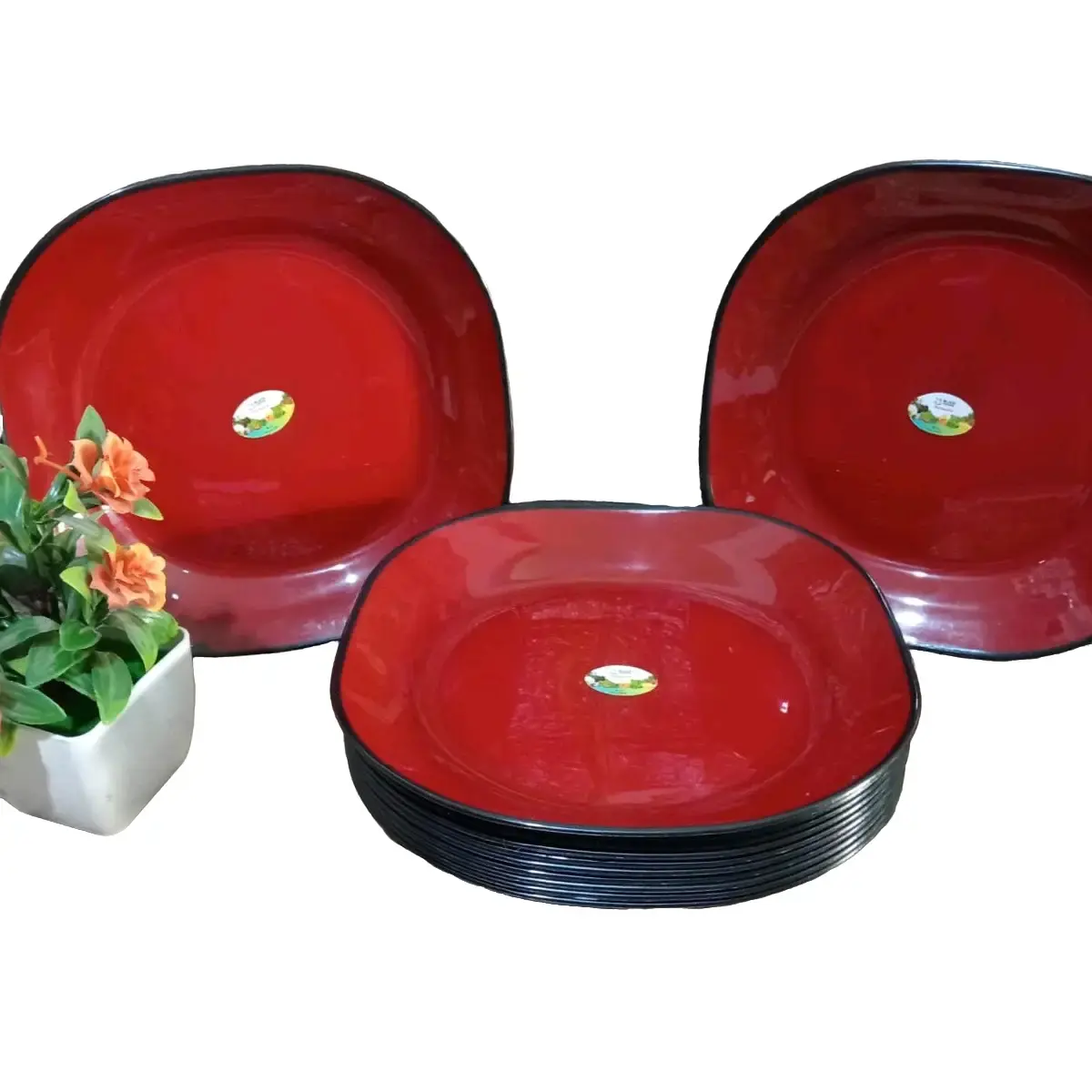 piring makan ramen wadah plastik ya style japan hitam Merah bukan melamin Kitchenware