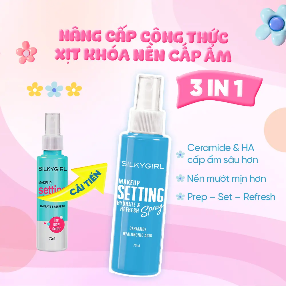 Xịt Giữ Lớp Trang Điểm Lâu Trôi Silkygirl Makeup Setting Spray Hydrate & Refresh 70Ml