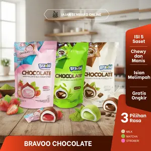 Bravoo Marshmallow Chocolate isi 5pcs x 3,6gr Marshmallow Chocoball isi Selai Cokelat Strawberry Matcha Susu Permen Snack Cemilan Anak Murah Halal