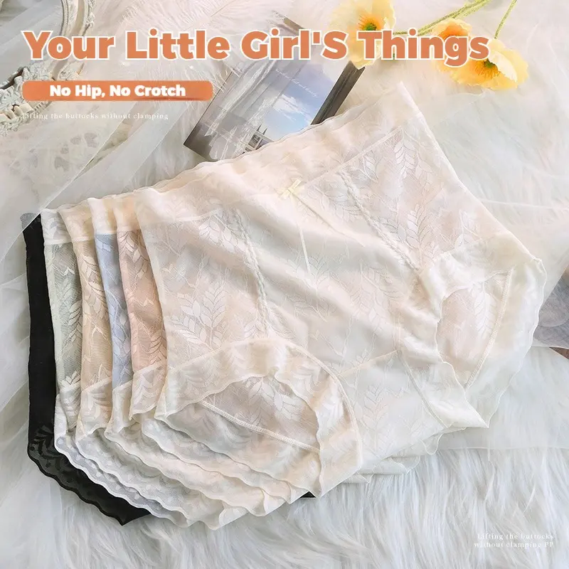 High-Waisted Lace Panties Women's Tummy Control Lift Seamless Breathable Skin-friendly Sexy Mesh Comfortable New Girls Triangle Briefs