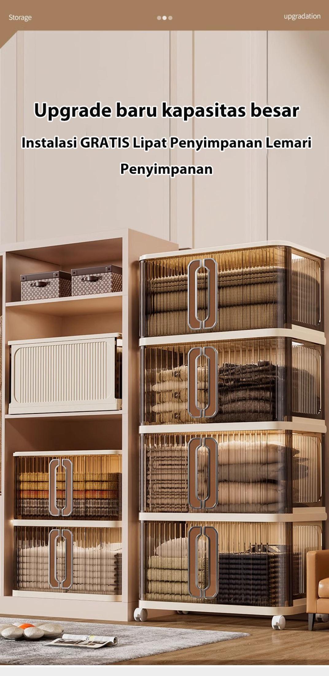 [COD 24h shipping] Tidy Tribe Lemari Penyimpanan Lipat Plastik -Lipat Besar/Lemari Penyimpanan Mewah Estetika/Rumah Lemari Penyimpanan Serbaguna Lemari/Multi -Lemari Penyimpanan Plastik Lapis dengan Roda dapat dipindahkan dan nyaman