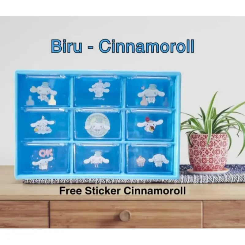Kotak Laci Mini 9 Sekat Free Sticker Random Hello Kitty Melody Kuromi Cinnamoroll Pompurin Rak Laci Penyimpanan Aksesoris 2