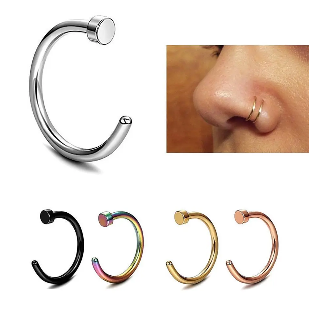 Fashion Nose Opening Hoop Ring Stainless Steel Fake Accessories Women's Non-Perforated Ring P6I6
