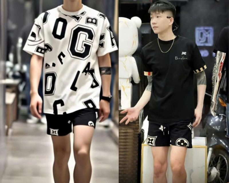 MUA SET BỘ CÓ QUÀ - Sét bộ nam nữ unisex quần in họa tiết phong cách áo phối chữ thêu bo tay boy phố . Form áo dễ phối đồ mỗi khi đi chơi Menswear Cổ Tròn