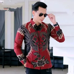 MOTIF SATRIO DEWO  MERAH BATIKPAKAI LAPIS FURING ATASAN BAJU PRIA  HEM BATIK LAKI LAKI Katun Dewasa Cowok Nyaman Slim Fit Panjang