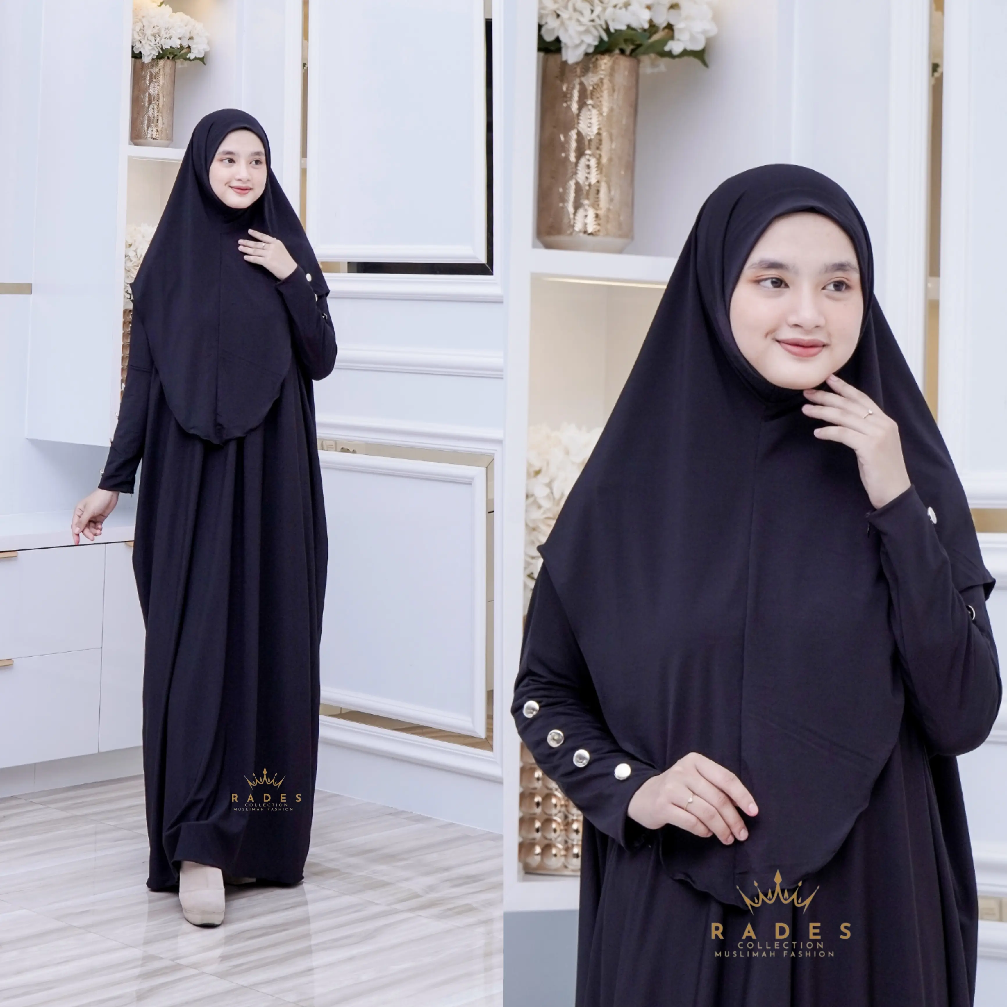 Abaya Inara Set Hijab Bergo Busui Bahan Spandek Jersey  Melar  Gamis Syari  Wanita Muslim Khimar Kerudung Dress Hitam  Putih Dewasa