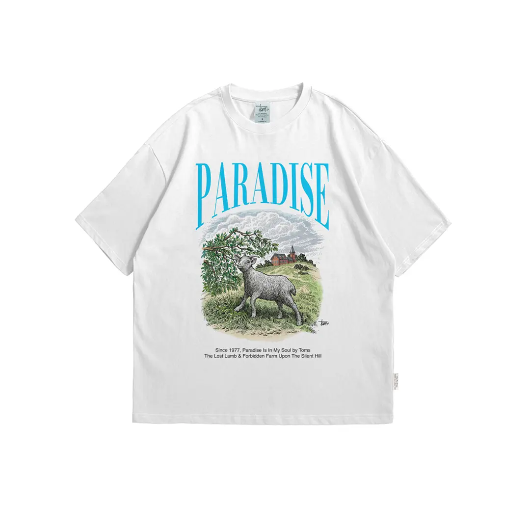 Toms Project - Oversized Boxy Tshirt 16's Heavyweight - Paradise White Kaos Pria Unisex Surfing Lembut Tebal Keren Nyaman Motif Sablon Fit Kerah