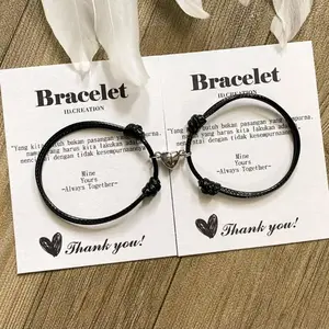 ( Free Box ) Gelang Couple Magnet Love Polos (1pasang gelang Magnet love Tali korea 1.5mm Hitam Bracelets sama bestie)