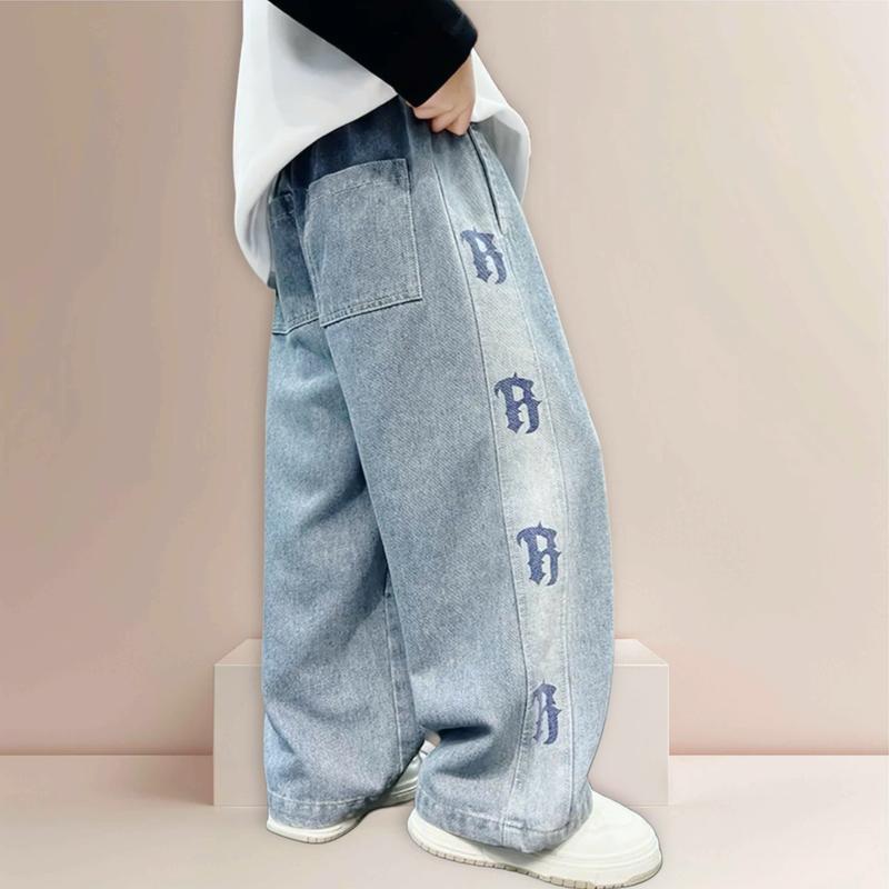 (16-50kg) Quần jean bé trai ống rộng màu xanh bụi (mã 010-R)