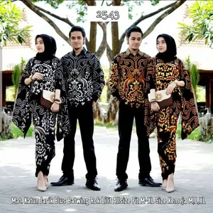 Baju batik couple kode 2543 batwing remaja dewasa baju kondangan pasangan couple model terbaru Katun Motif Keluarga Atasan Setelan Wanita Sarimbit Panjang Dress