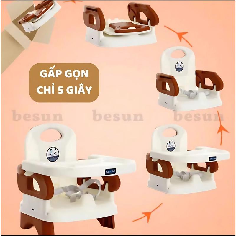 Ghế ăn dặm gấp gọn đan năng cho bé, ghế ngồi ăn tiện lợi cho bé từ 6 tháng tuổi, có dây ai bảo vệ - Kem Ghế ăn 1