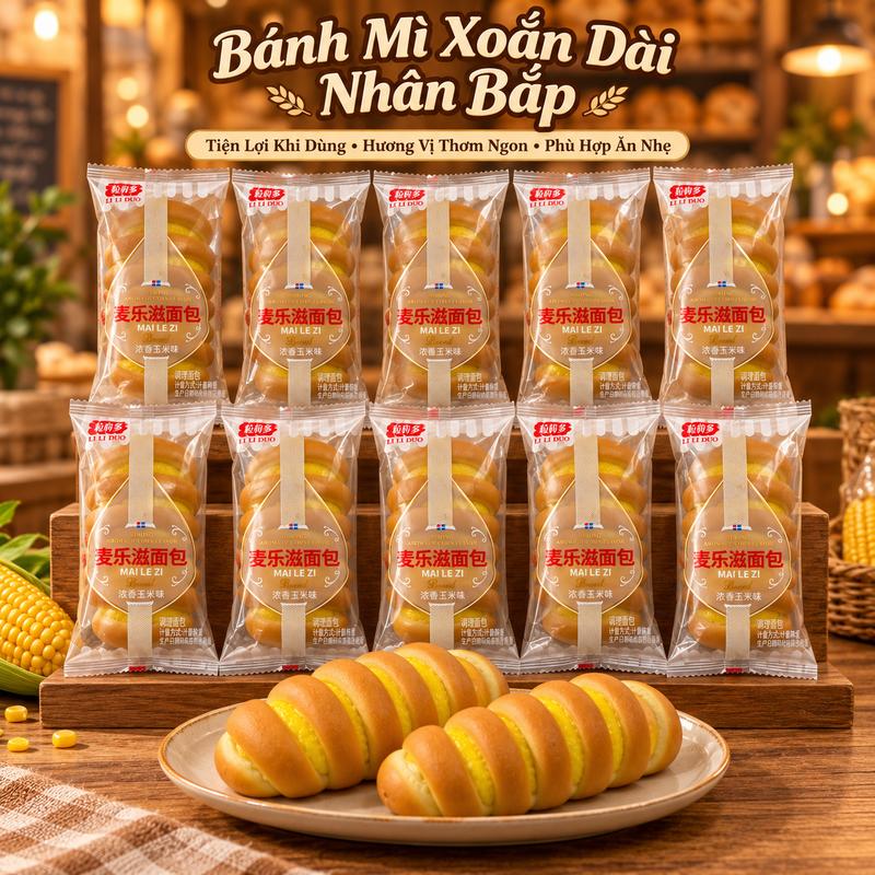 10 CÁI BÁNH MÌ XOẮN DÀI NHÂN BẮP LILIDUO – ĐÓNG GÓI RIÊNG, TIỆN ĂN SÁNG VÀ ĂN NHẸ
