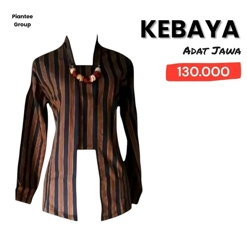 Kebaya Wanita Baju Adat Jawa Lurik Solo Jogja-Kutubaru Remaja Dewasa Motif Garis Kondangan Katun Panjang Dress Mewah Kancing Batik Pesta Hitam 1