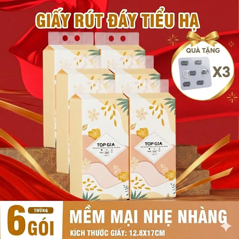 Thùng 6 Bịch Giấy Rút Đáy Tiểu Hạ TOPGIA 4 Lơp Mềm Mịn