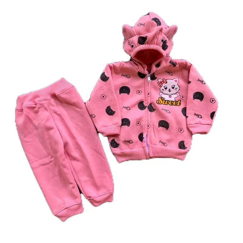 Setelan Jaket Hoodie Celana Bayi Anak Usia 0-1 Tahun Bahan Fleece Motif Sweet Cat Perempuan - Cream - Parsel, Fashion, Pakaian 0