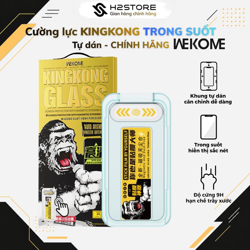 Kính cường lực Kingkong WEKOME khung tự dán WTP 034 cho iPhone X Xs 11 12 13 14 15 16 17 18 Pro Max