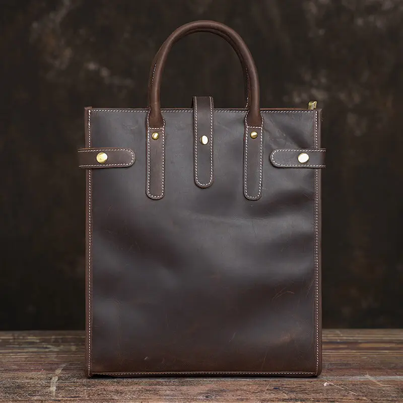 NASVA Vintage Men's Briefcase Genuine Leather Casual Handbag Business Tote Bag Shoulder Office worker Bags For 13 Inch Laptop