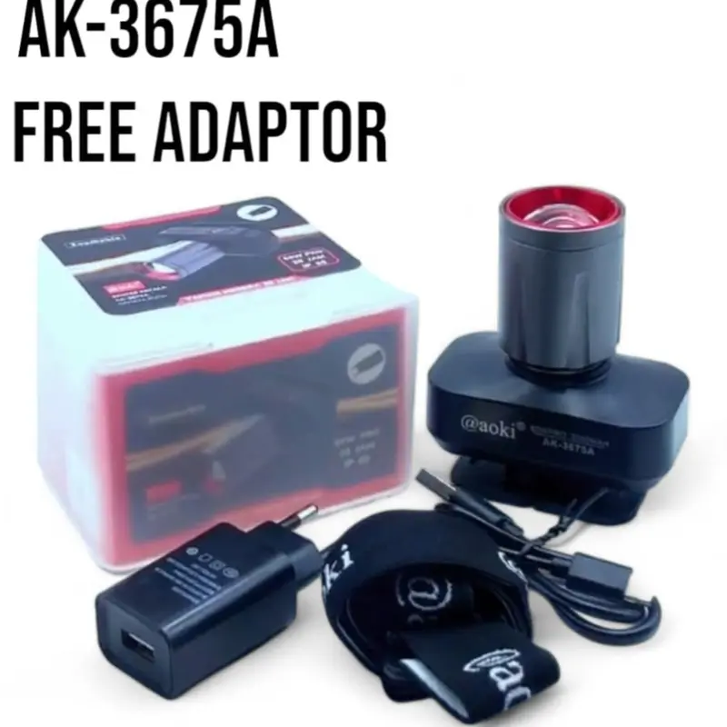 AOKI Lampu Senter Kepala LED Zoom Aoki AK-3675A 60W dengan Cahaya Maksimal 1000 Lumen dan RechaargerPro 2