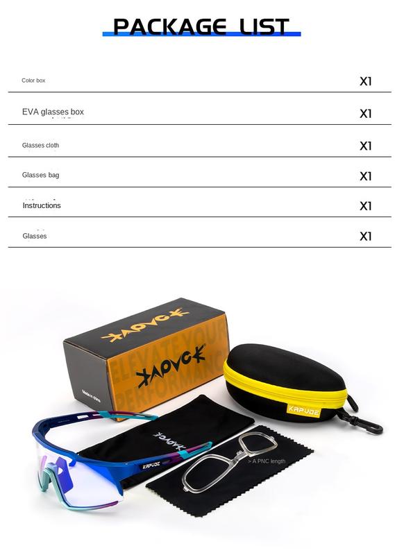 Product Introduction of Kapvoe cycling glasses with color changing red and blue coated lenses, men's and women's mountain road bikes, outdoor sunglasses 12