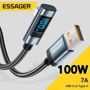 Essager 7A USB Type C Elbow Cable Display PD 100W Fast Charging USB C Bend Data Cord For HUAWEI Mate 60 Pro Oneplus Samsung Honor OPPO VIVO Xiaomi Charger Wire Blue