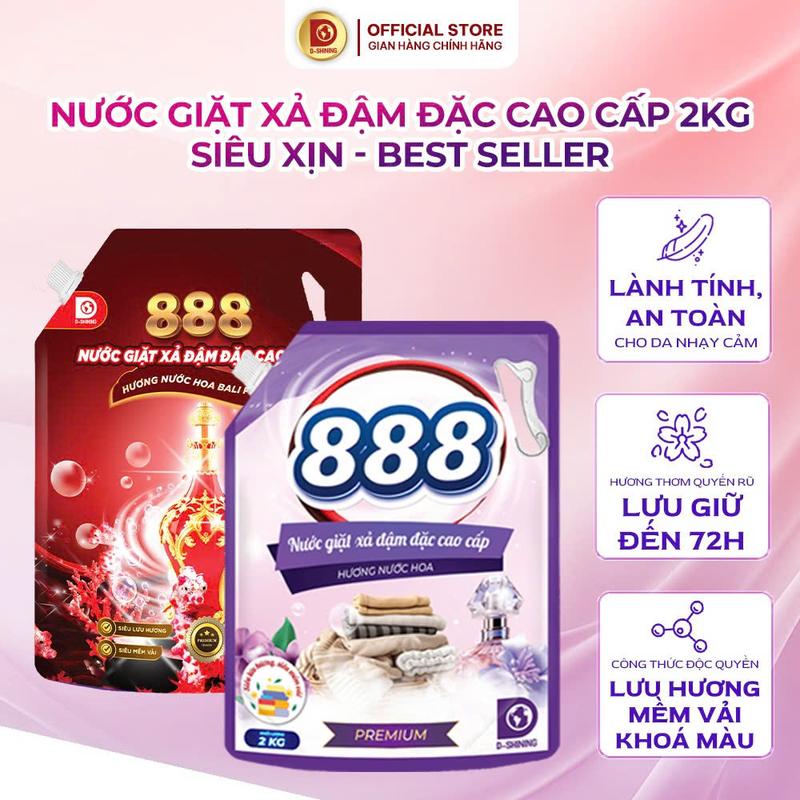 Combo 2 Túi Nước Giặt Xả Siêu Xịn Cao Cấp Best Seller của 888 2kg/ 1túi, thơm trên từng sợi vải an toàn cho da Giặt cửa Trên cửa Trước và giặt Tay đều được làm bền màu quần áo, dịu nhẹ an toàn cho da nhạy cảm Toppp1