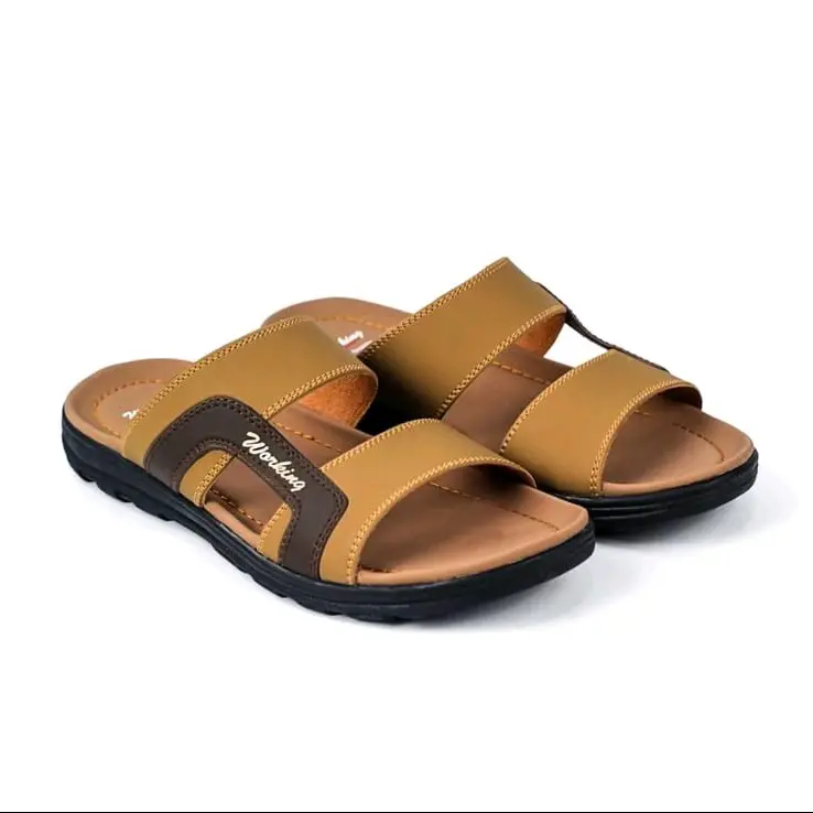 Sandal Pria Kulit Slop Jepit  Sendal Kasual Kerja Liburan Santai Cowok Working W 01 Size 39-43 0